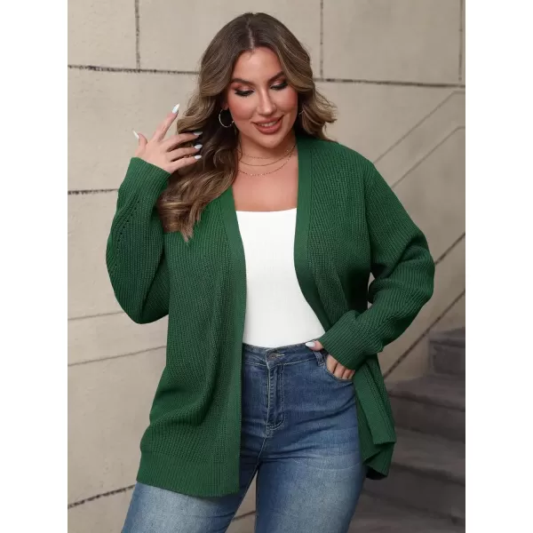 imagePOSESHE Womens Plus Size Open Front Knit Cardigan Casual Coatigan Sweater Lady Jacket Coat 2024 Winter OuterwearDark Green
