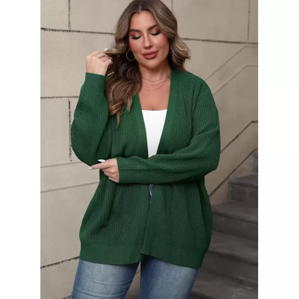 imagePOSESHE Womens Plus Size Open Front Knit Cardigan Casual Coatigan Sweater Lady Jacket Coat 2024 Winter OuterwearDark Green