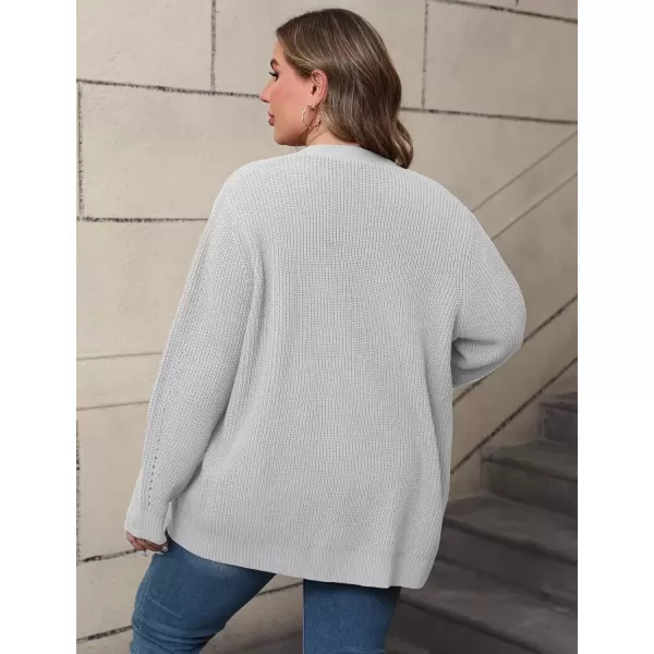 imagePOSESHE Womens Plus Size Open Front Knit Cardigan Casual Coatigan Sweater Lady Jacket Coat 2024 Winter OuterwearGray