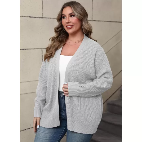 imagePOSESHE Womens Plus Size Open Front Knit Cardigan Casual Coatigan Sweater Lady Jacket Coat 2024 Winter OuterwearGray