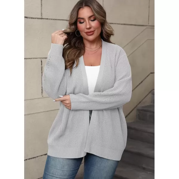 imagePOSESHE Womens Plus Size Open Front Knit Cardigan Casual Coatigan Sweater Lady Jacket Coat 2024 Winter OuterwearGray