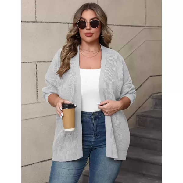 imagePOSESHE Womens Plus Size Open Front Knit Cardigan Casual Coatigan Sweater Lady Jacket Coat 2024 Winter OuterwearGray