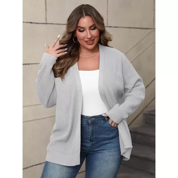 imagePOSESHE Womens Plus Size Open Front Knit Cardigan Casual Coatigan Sweater Lady Jacket Coat 2024 Winter OuterwearGray