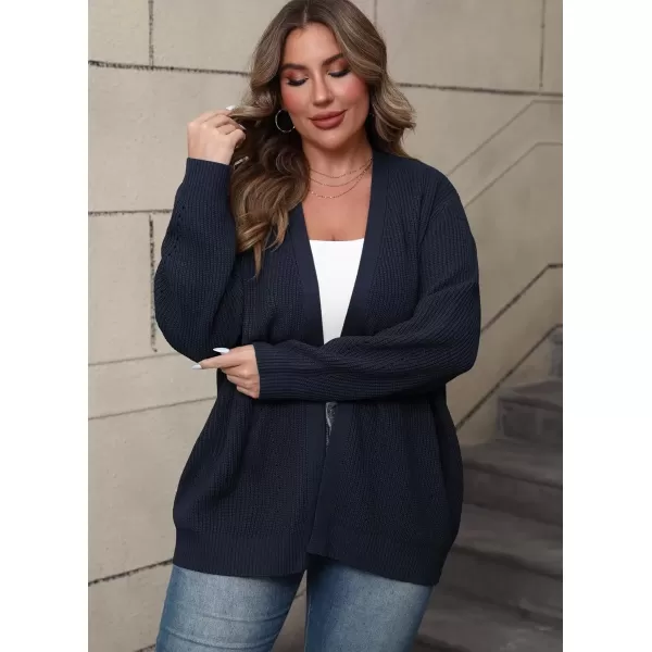 imagePOSESHE Womens Plus Size Open Front Knit Cardigan Casual Coatigan Sweater Lady Jacket Coat 2024 Winter OuterwearNavy Blue