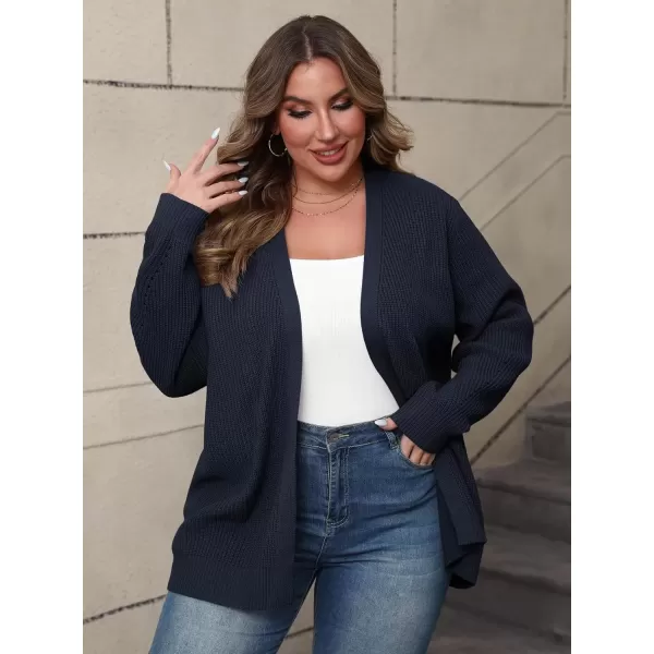 imagePOSESHE Womens Plus Size Open Front Knit Cardigan Casual Coatigan Sweater Lady Jacket Coat 2024 Winter OuterwearNavy Blue