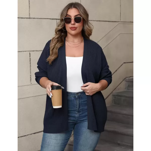 imagePOSESHE Womens Plus Size Open Front Knit Cardigan Casual Coatigan Sweater Lady Jacket Coat 2024 Winter OuterwearNavy Blue