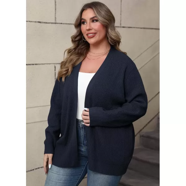 imagePOSESHE Womens Plus Size Open Front Knit Cardigan Casual Coatigan Sweater Lady Jacket Coat 2024 Winter OuterwearNavy Blue