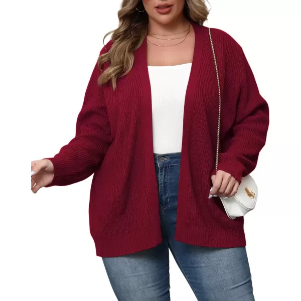 imagePOSESHE Womens Plus Size Open Front Knit Cardigan Casual Coatigan Sweater Lady Jacket Coat 2024 Winter OuterwearRed