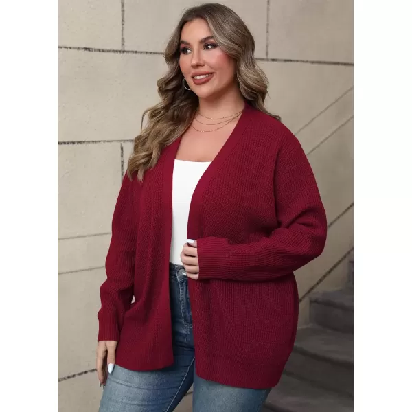 imagePOSESHE Womens Plus Size Open Front Knit Cardigan Casual Coatigan Sweater Lady Jacket Coat 2024 Winter OuterwearRed