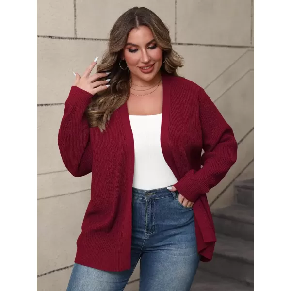 imagePOSESHE Womens Plus Size Open Front Knit Cardigan Casual Coatigan Sweater Lady Jacket Coat 2024 Winter OuterwearRed