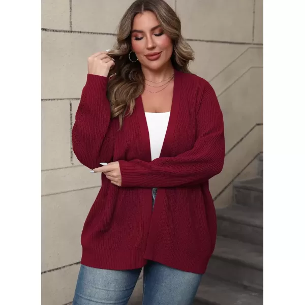 imagePOSESHE Womens Plus Size Open Front Knit Cardigan Casual Coatigan Sweater Lady Jacket Coat 2024 Winter OuterwearRed
