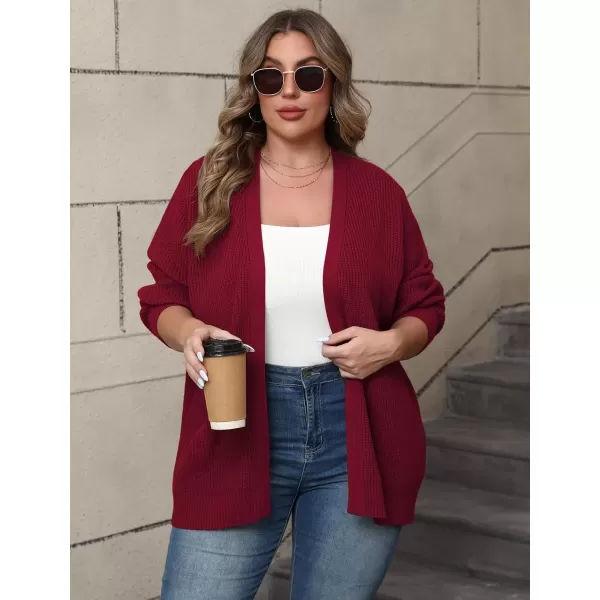 imagePOSESHE Womens Plus Size Open Front Knit Cardigan Casual Coatigan Sweater Lady Jacket Coat 2024 Winter OuterwearRed