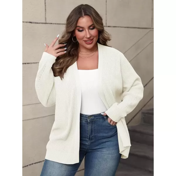 imagePOSESHE Womens Plus Size Open Front Knit Cardigan Casual Coatigan Sweater Lady Jacket Coat 2024 Winter OuterwearWhite