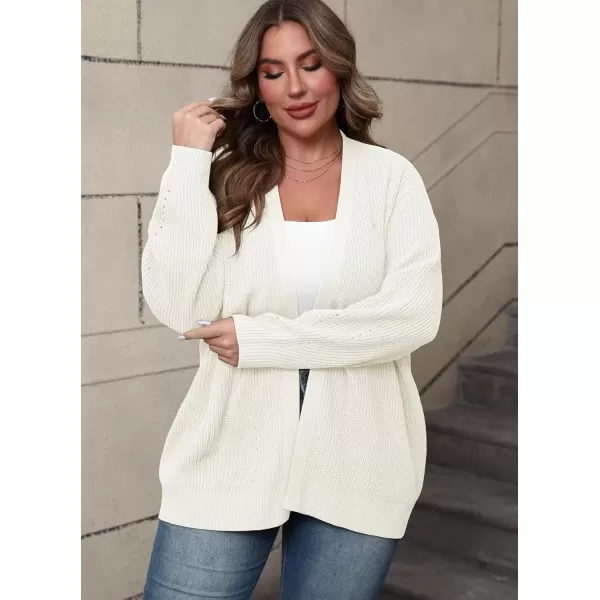 imagePOSESHE Womens Plus Size Open Front Knit Cardigan Casual Coatigan Sweater Lady Jacket Coat 2024 Winter OuterwearWhite
