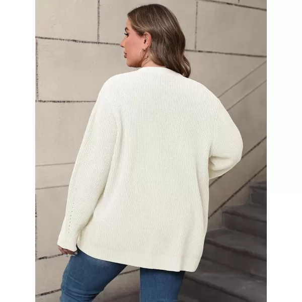 imagePOSESHE Womens Plus Size Open Front Knit Cardigan Casual Coatigan Sweater Lady Jacket Coat 2024 Winter OuterwearWhite
