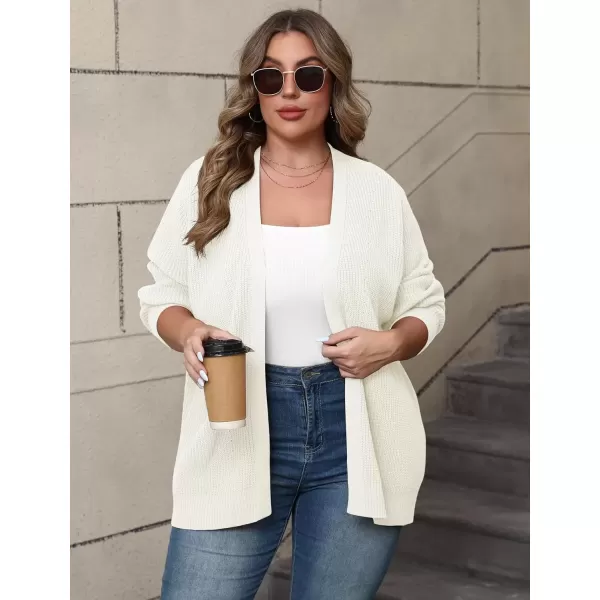 imagePOSESHE Womens Plus Size Open Front Knit Cardigan Casual Coatigan Sweater Lady Jacket Coat 2024 Winter OuterwearWhite
