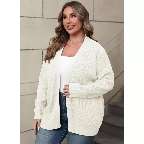 imagePOSESHE Womens Plus Size Open Front Knit Cardigan Casual Coatigan Sweater Lady Jacket Coat 2024 Winter OuterwearWhite
