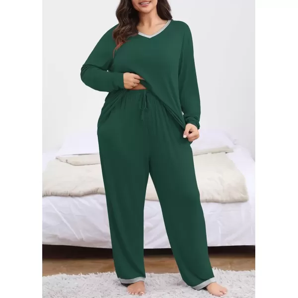 imagePOSESHE Womens Plus Size Pajama Sets Short Sleeve 2 Piece Summer Lounge Sleepwear Ladies Cute Pjs Sets with Pockets 2024Green