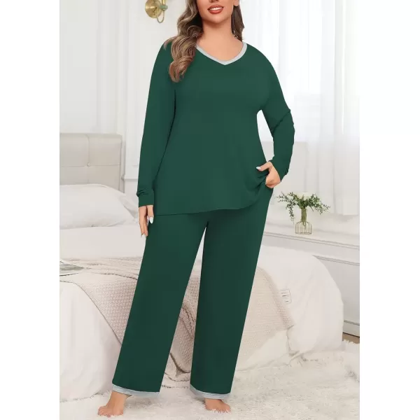 imagePOSESHE Womens Plus Size Pajama Sets Short Sleeve 2 Piece Summer Lounge Sleepwear Ladies Cute Pjs Sets with Pockets 2024Green