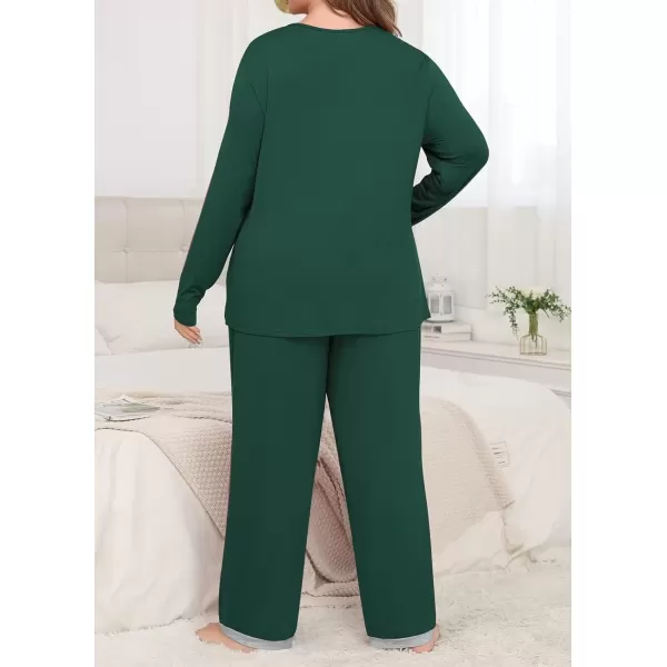 imagePOSESHE Womens Plus Size Pajama Sets Short Sleeve 2 Piece Summer Lounge Sleepwear Ladies Cute Pjs Sets with Pockets 2024Green