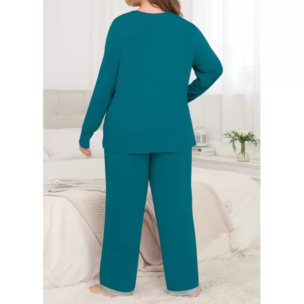 imagePOSESHE Womens Plus Size Pajama Sets Short Sleeve 2 Piece Summer Lounge Sleepwear Ladies Cute Pjs Sets with Pockets 2024Grey Blue