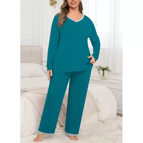 imagePOSESHE Womens Plus Size Pajama Sets Short Sleeve 2 Piece Summer Lounge Sleepwear Ladies Cute Pjs Sets with Pockets 2024Grey Blue