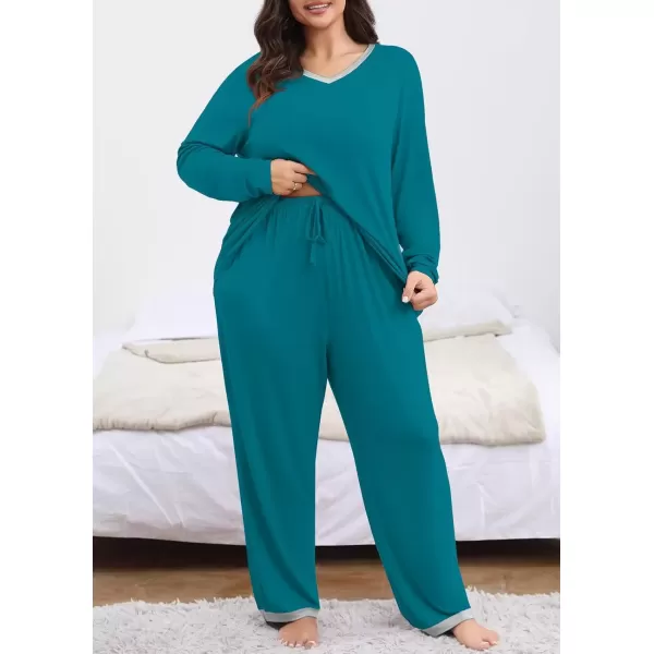 imagePOSESHE Womens Plus Size Pajama Sets Short Sleeve 2 Piece Summer Lounge Sleepwear Ladies Cute Pjs Sets with Pockets 2024Grey Blue
