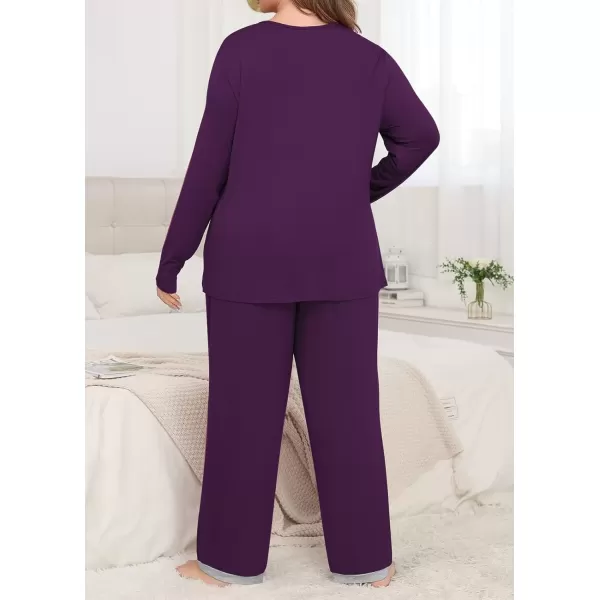 imagePOSESHE Womens Plus Size Pajama Sets Short Sleeve 2 Piece Summer Lounge Sleepwear Ladies Cute Pjs Sets with Pockets 2024Purple