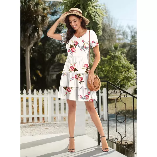 imagePOSESHE Womens Plus Size Summer Dresses Casual Short Sleeve Midi Flowy Tiered Dress