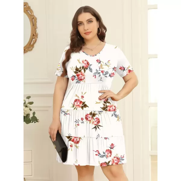 imagePOSESHE Womens Plus Size Summer Dresses Casual Short Sleeve Midi Flowy Tiered Dress