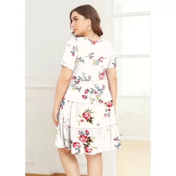 imagePOSESHE Womens Plus Size Summer Dresses Casual Short Sleeve Midi Flowy Tiered Dress