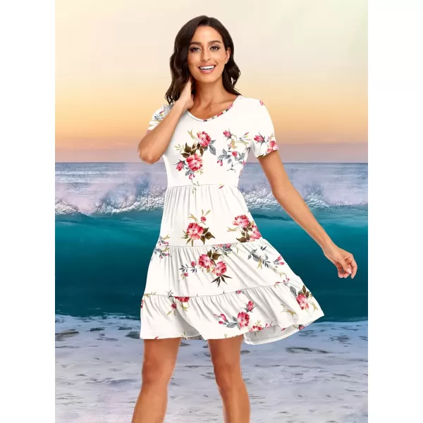 imagePOSESHE Womens Plus Size Summer Dresses Casual Short Sleeve Midi Flowy Tiered Dress