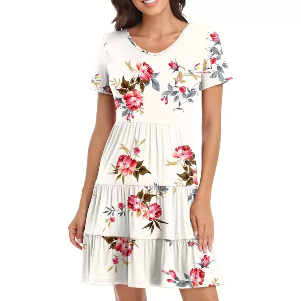 imagePOSESHE Womens Plus Size Summer Dresses Casual Short Sleeve Midi Flowy Tiered Dress