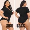 imagePOSESHE Womens Plus Size Bodysuit V neck Short Sleeves Casual Basic Bodysuit Tops Jumpsuit Tshirts07 Black