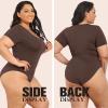 imagePOSESHE Womens Plus Size Bodysuit V neck Short Sleeves Casual Basic Bodysuit Tops Jumpsuit TshirtsBrown