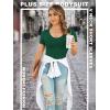 imagePOSESHE Womens Plus Size Bodysuit V neck Short Sleeves Casual Basic Bodysuit Tops Jumpsuit TshirtsDark Green