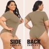 imagePOSESHE Womens Plus Size Bodysuit V neck Short Sleeves Casual Basic Bodysuit Tops Jumpsuit TshirtsKhaki
