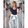 imagePOSESHE Womens Plus Size Bodysuit V neck Short Sleeves Casual Basic Bodysuit Tops Jumpsuit TshirtsNavy Blue