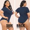 imagePOSESHE Womens Plus Size Bodysuit V neck Short Sleeves Casual Basic Bodysuit Tops Jumpsuit TshirtsNavy Blue