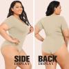 imagePOSESHE Womens Plus Size Bodysuit V neck Short Sleeves Casual Basic Bodysuit Tops Jumpsuit TshirtsNude