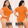 imagePOSESHE Womens Plus Size Bodysuit V neck Short Sleeves Casual Basic Bodysuit Tops Jumpsuit TshirtsOrange