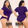 imagePOSESHE Womens Plus Size Bodysuit V neck Short Sleeves Casual Basic Bodysuit Tops Jumpsuit TshirtsPurple