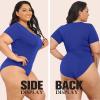imagePOSESHE Womens Plus Size Bodysuit V neck Short Sleeves Casual Basic Bodysuit Tops Jumpsuit TshirtsRoyal Blue
