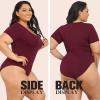imagePOSESHE Womens Plus Size Bodysuit V neck Short Sleeves Casual Basic Bodysuit Tops Jumpsuit TshirtsWine Red