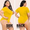 imagePOSESHE Womens Plus Size Bodysuit V neck Short Sleeves Casual Basic Bodysuit Tops Jumpsuit TshirtsYellow