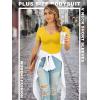 imagePOSESHE Womens Plus Size Bodysuit V neck Short Sleeves Casual Basic Bodysuit Tops Jumpsuit TshirtsYellow