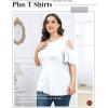 imagePOSESHE Womens Plus Size Summer Tunic Tops Cold Shoulder Tee Ruffle Short Sleeve T ShirtWhite