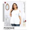 imagePOSESHE Womens Plus Size Summer Tunic Tops Cold Shoulder Tee Ruffle Short Sleeve T ShirtWhite
