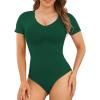 imagePOSESHE Womens Plus Size Bodysuit V neck Short Sleeves Casual Basic Bodysuit Tops Jumpsuit TshirtsDark Green