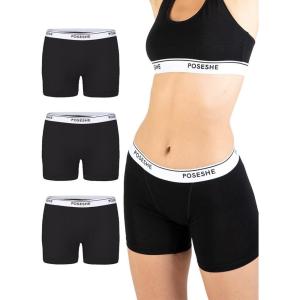imagePOSESHE Womens Boxer Briefs 6quot Inseam Ultrasoft MicroModal Boyshorts Underwear S5XLBlack  3 Pack